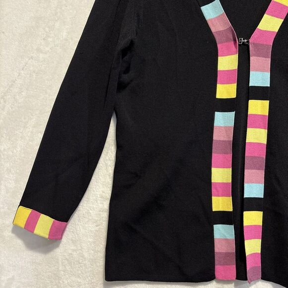 Attitude Knit Single Hook Closure Cardigan Large Black Color block Trim Stretch - Picture 11 of 14